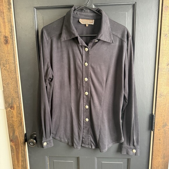Double D Ranch Tops - Double D Ranch Women's Size Large Black Suede Feel Button Up Western Shirt